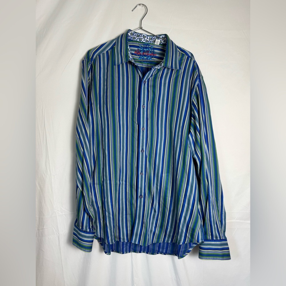 Robert Graham Men’s XL Blue Green Vibrant Striped Long Sleeve Button Down Shirt
